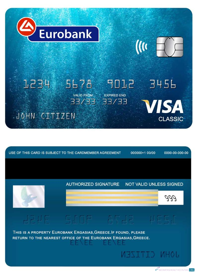 Download Greece Eurobank Ergasias visa classic card Photoshop template